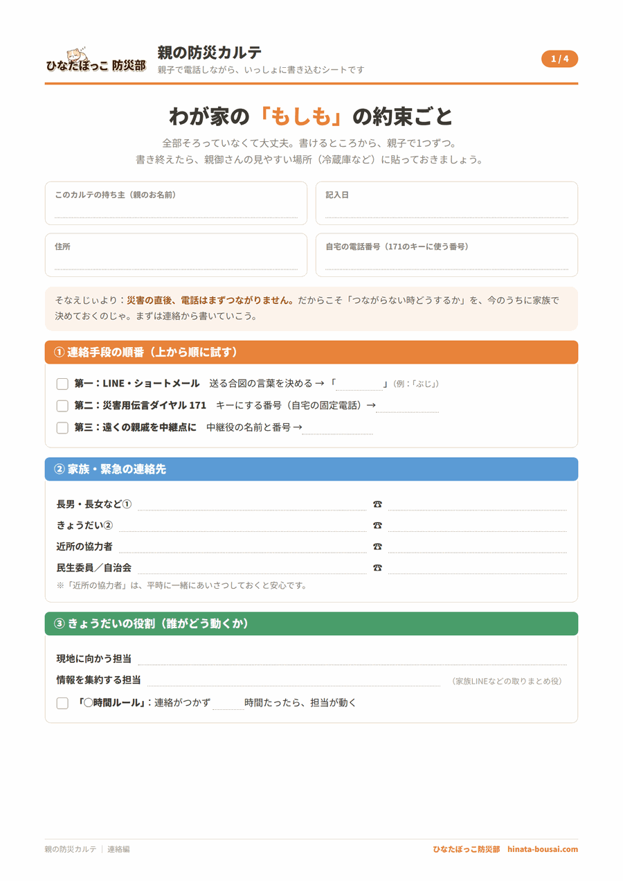親の防災カルテ 見本