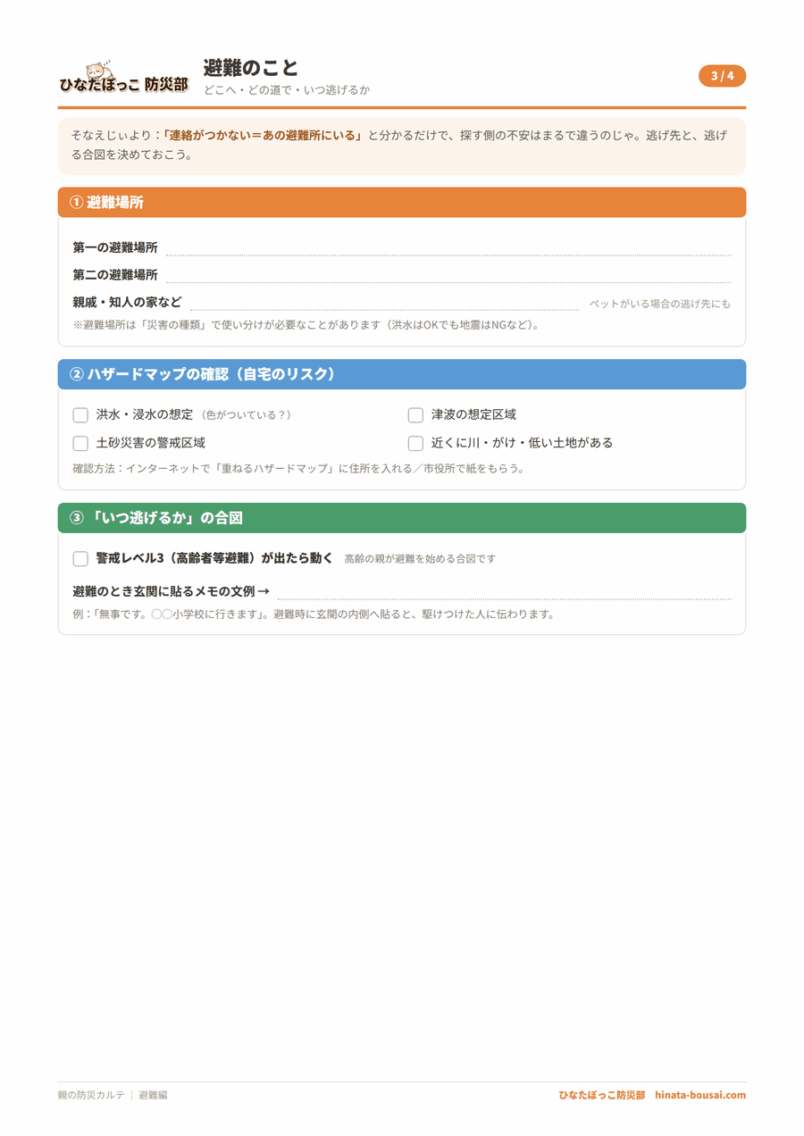 親の防災カルテ 3ページ目 避難編