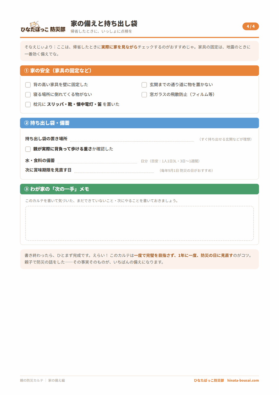 親の防災カルテ 4ページ目 家の備え編